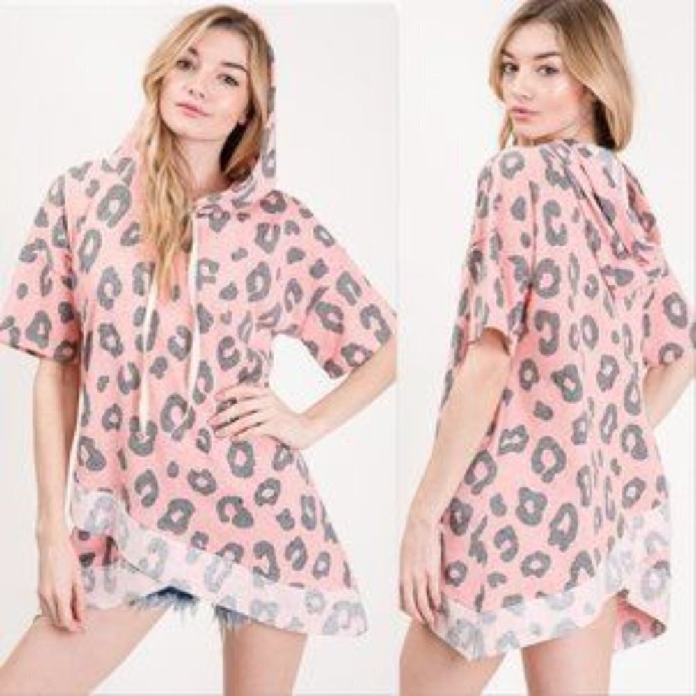 Pink Leopard print Hoodie Top